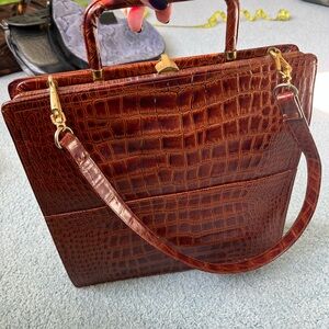 Luxurious Brown Crocodile-Embossed Laptop Bag